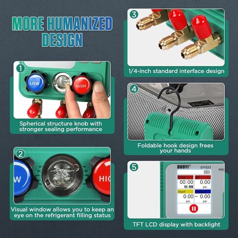 المقاييس الرقمية HVAC 92 مجموعة إعادة شحن غاز التبريد، مقاييس المنوعات الرقمية، اختبار ضغط الهواء وضيق الهواء، مجموعة قياس المنوع الرقمي، مقاييس التكييف مع خراطيم لأجهزة قياس التبريد r134a/r410a in Kuwait