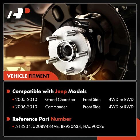 A-Premium 2 × محمل العجلة الأمامية ومجموعة المحور مع ABS و5 عروات متوافقة مع Jeep Commander 2006-2010، Grand Cherokee 2005-2010، 4WD وRWD in Saudi Arabia