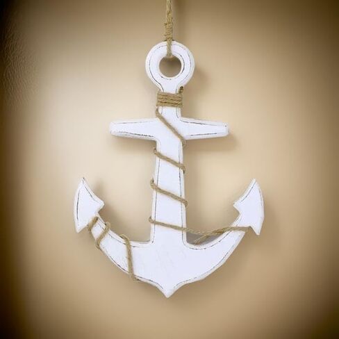 The Bridge Collection White Wood Anchor Wall Decor - Wooden Hanging Rustic Anchor Decor - Nautical Anchor Decorations for Coastal, Nautical Beach Decor in Saudi Arabia