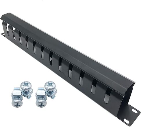 10Gtek 1U 19" Cable Manager Horizontal Rack Mount 24 Slot Metal Finger Duct Wire Organizer with Cover and Mounting Screws for Server Rack in Kuwait