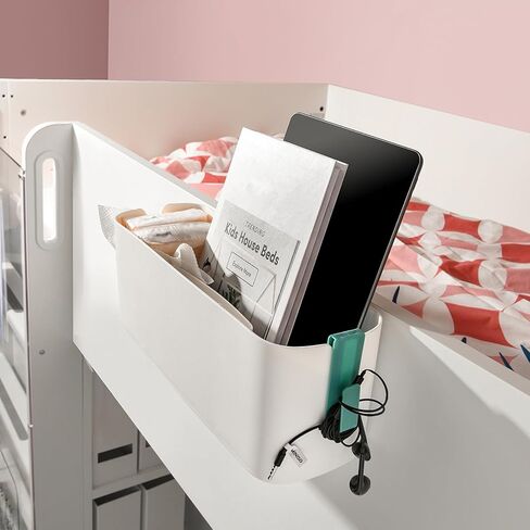 Bedside Hanging Storage Basket with Hooks, Bedside Organizer Storage Caddy Hanging for Dormitory Office Living Room Bunk Bed Shelf (White) in Kuwait