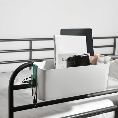 Bedside Hanging Storage Basket with Hooks, Bedside Organizer Storage Caddy Hanging for Dormitory Office Living Room Bunk Bed Shelf (White) in Kuwait