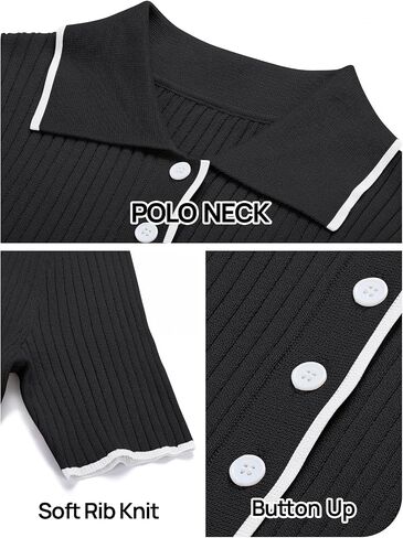 MEROKEETY Women's V Neck Ribbed Knit Midi Dress Short Sleeve Button Elegant Bodycon Sweater Dresses in Saudi Arabia