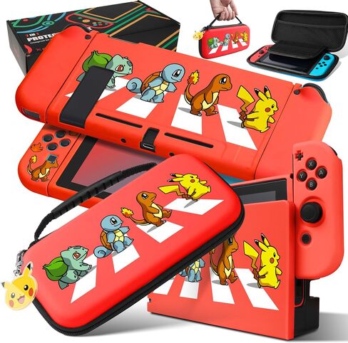 Xcitifun Carrying Case Compatible with Nintendo Switch, Protector Joy-Con Case & Dock Cover & Travel Bag Case & Keychain 7 in 1 Accessories Kit Set Switch Carry Cases for Boys Girls Kids - Red Poke in Saudi Arabia