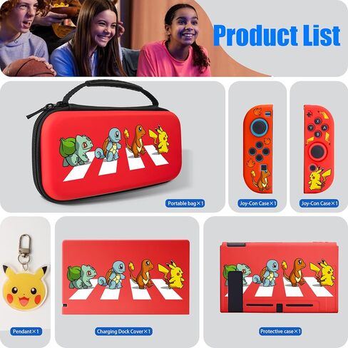 Xcitifun Carrying Case Compatible with Nintendo Switch, Protector Joy-Con Case & Dock Cover & Travel Bag Case & Keychain 7 in 1 Accessories Kit Set Switch Carry Cases for Boys Girls Kids - Red Poke in Saudi Arabia