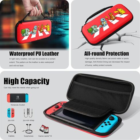 Xcitifun Carrying Case Compatible with Nintendo Switch, Protector Joy-Con Case & Dock Cover & Travel Bag Case & Keychain 7 in 1 Accessories Kit Set Switch Carry Cases for Boys Girls Kids - Red Poke in Saudi Arabia