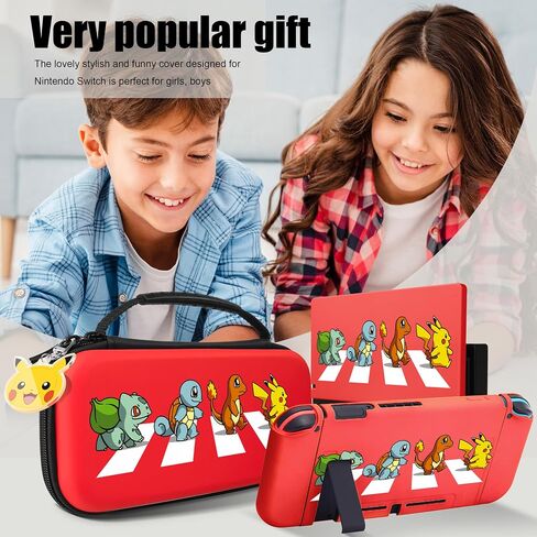 Xcitifun Carrying Case Compatible with Nintendo Switch, Protector Joy-Con Case & Dock Cover & Travel Bag Case & Keychain 7 in 1 Accessories Kit Set Switch Carry Cases for Boys Girls Kids - Red Poke in Saudi Arabia