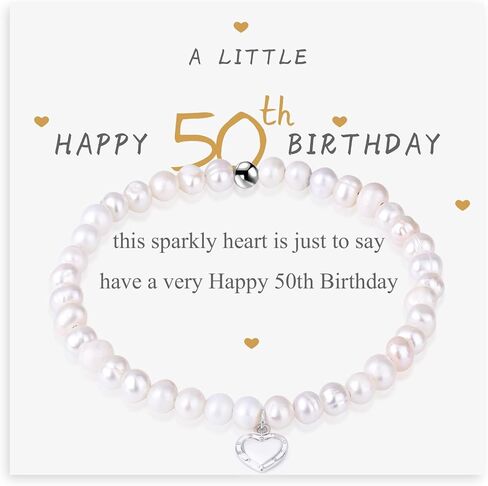 50th Birthday Gifts for Women - Freshwater Pearl S925 Sterling Silver Heart Bracelet as Gift for 50 Year Old Women - Birthday Gift Ideas for Her, Mother, Ladies, Wife Charm Bracelet in Kuwait