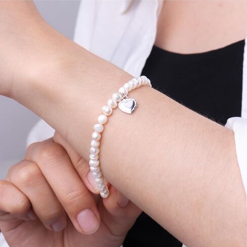 50th Birthday Gifts for Women - Freshwater Pearl S925 Sterling Silver Heart Bracelet as Gift for 50 Year Old Women - Birthday Gift Ideas for Her, Mother, Ladies, Wife Charm Bracelet in Kuwait