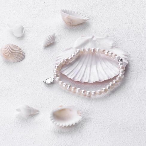 50th Birthday Gifts for Women - Freshwater Pearl S925 Sterling Silver Heart Bracelet as Gift for 50 Year Old Women - Birthday Gift Ideas for Her, Mother, Ladies, Wife Charm Bracelet in Kuwait