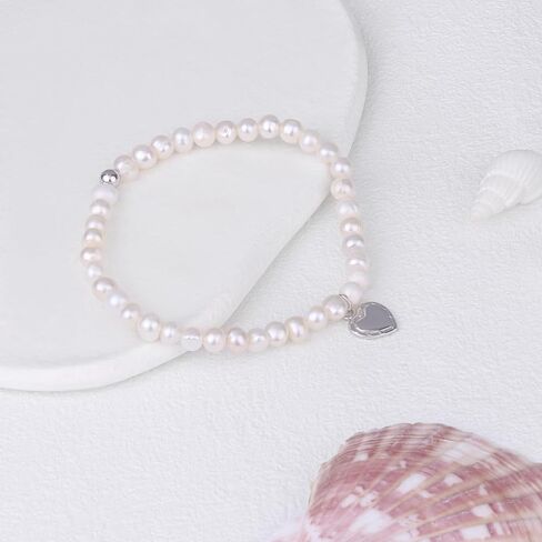 50th Birthday Gifts for Women - Freshwater Pearl S925 Sterling Silver Heart Bracelet as Gift for 50 Year Old Women - Birthday Gift Ideas for Her, Mother, Ladies, Wife Charm Bracelet in Kuwait