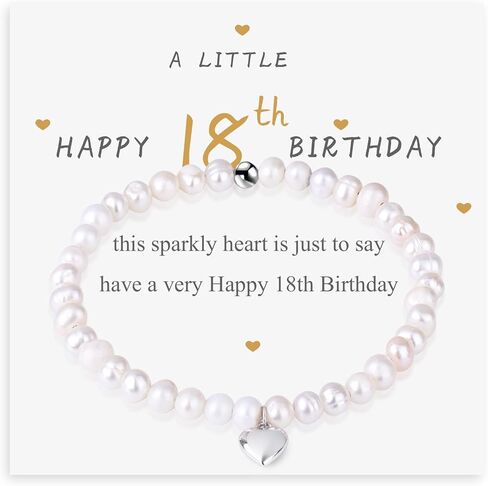 50th Birthday Gifts for Women - Freshwater Pearl S925 Sterling Silver Heart Bracelet as Gift for 50 Year Old Women - Birthday Gift Ideas for Her, Mother, Ladies, Wife Charm Bracelet in Kuwait