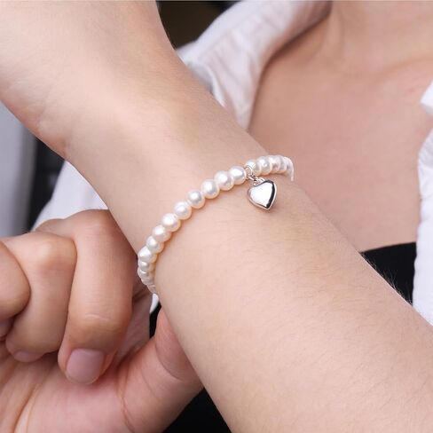 50th Birthday Gifts for Women - Freshwater Pearl S925 Sterling Silver Heart Bracelet as Gift for 50 Year Old Women - Birthday Gift Ideas for Her, Mother, Ladies, Wife Charm Bracelet in Kuwait