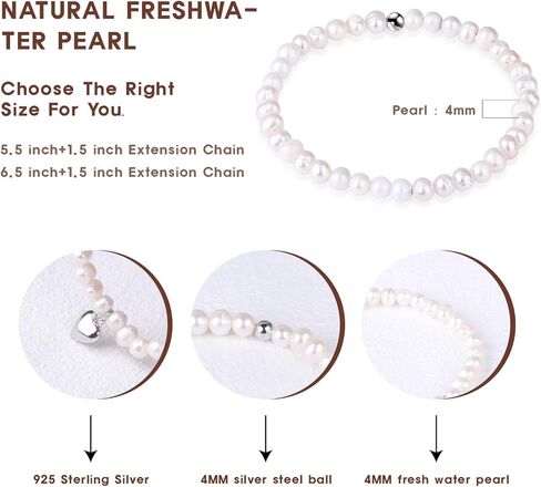 50th Birthday Gifts for Women - Freshwater Pearl S925 Sterling Silver Heart Bracelet as Gift for 50 Year Old Women - Birthday Gift Ideas for Her, Mother, Ladies, Wife Charm Bracelet in Kuwait