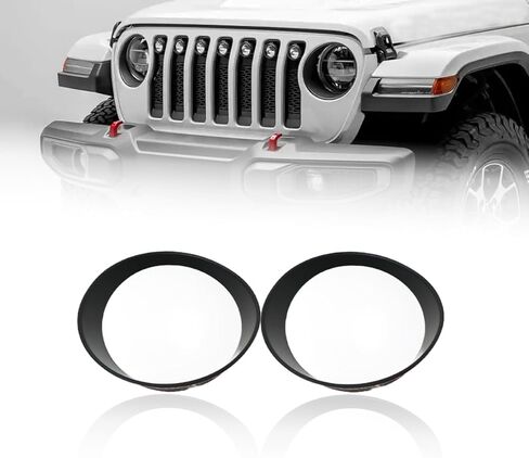 أغطية المصابيح الأمامية للسيارات متوافقة مع إطار المصباح الأمامي Jeep Wrangler JL لعام 2018+(زوج) لون أسود غير لامع in Kuwait