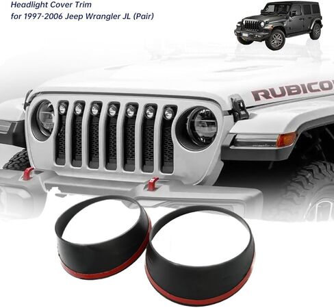أغطية المصابيح الأمامية للسيارات متوافقة مع إطار المصباح الأمامي Jeep Wrangler JL لعام 2018+(زوج) لون أسود غير لامع in Kuwait