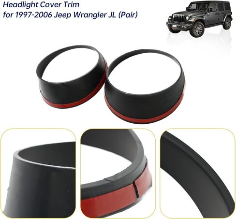 أغطية المصابيح الأمامية للسيارات متوافقة مع إطار المصباح الأمامي Jeep Wrangler JL لعام 2018+(زوج) لون أسود غير لامع in Kuwait