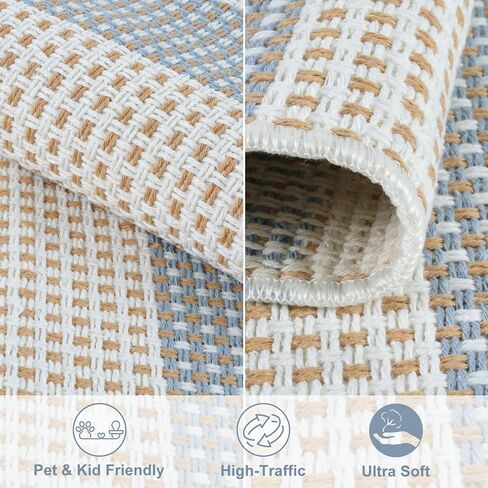 LEEVAN Front Door Rug 24'' x 35'', Machine Washable Blue Outdoor Rug Entryway Rugs, Indoor Striped Rug Cotton Hand-Woven Small Area Rug Outdoor Mats for Porch/Farmhouse/Home Entrance in Kuwait