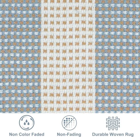 LEEVAN Front Door Rug 24'' x 35'', Machine Washable Blue Outdoor Rug Entryway Rugs, Indoor Striped Rug Cotton Hand-Woven Small Area Rug Outdoor Mats for Porch/Farmhouse/Home Entrance in Kuwait