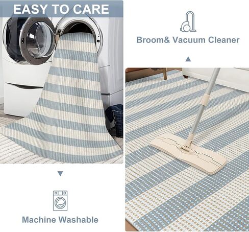 LEEVAN Front Door Rug 24'' x 35'', Machine Washable Blue Outdoor Rug Entryway Rugs, Indoor Striped Rug Cotton Hand-Woven Small Area Rug Outdoor Mats for Porch/Farmhouse/Home Entrance in Kuwait