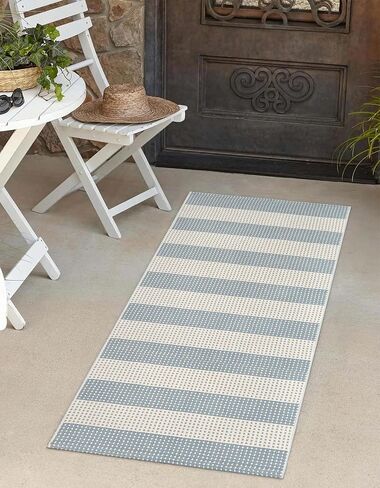 LEEVAN Front Door Rug 24'' x 35'', Machine Washable Blue Outdoor Rug Entryway Rugs, Indoor Striped Rug Cotton Hand-Woven Small Area Rug Outdoor Mats for Porch/Farmhouse/Home Entrance in Kuwait