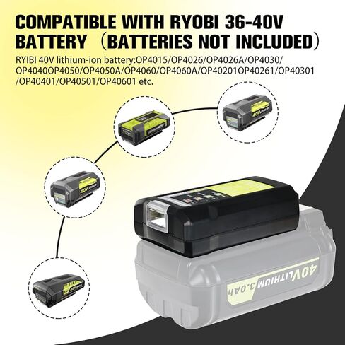 محول بديل لشاحن الأدوات الكهربائية لبطارية ليثيوم أيون RYOBI LUB40V حماية من الشحن الزائد مع 5V2.1 USB من النوع c يمكن شحن الهاتف بمدخل 40VDC وإضاءة LED 3 وات (البطارية غير متضمنة) in Kuwait