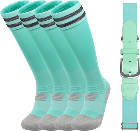 Baseball Socks and Belt Combo Set Youth Softball Tee Ball Socks Belt for Boys Girls (2 Pairs of Socks & 1 Belt) in Saudi Arabia