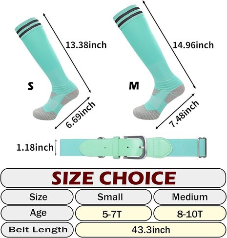 Baseball Socks and Belt Combo Set Youth Softball Tee Ball Socks Belt for Boys Girls (2 Pairs of Socks & 1 Belt) in Saudi Arabia