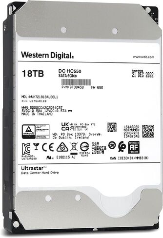 محرك الأقراص الصلبة Western Digital Ultrastar سعة 18 تيرابايت DC HC550 - داخلي 3.5 بوصة - SATA - WUH721818ALE6L1 (متجدد) in Kuwait
