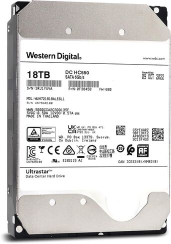 محرك الأقراص الصلبة Western Digital Ultrastar سعة 18 تيرابايت DC HC550 - داخلي 3.5 بوصة - SATA - WUH721818ALE6L1 (متجدد) in Kuwait