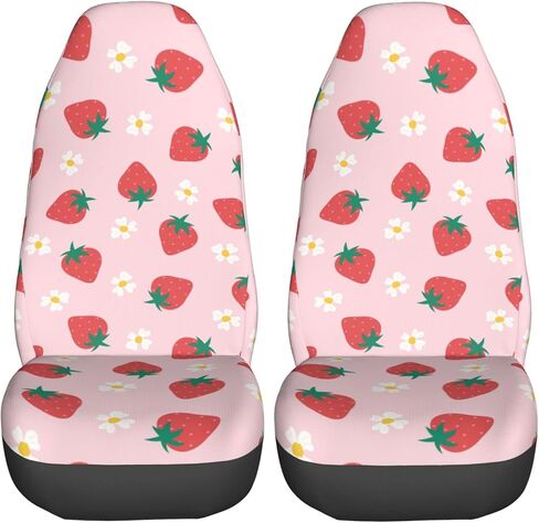 Delerain Car Seat Covers Set 2Pcs, Strawberry Flowers Universal Front Car Seats Vehicle Enterior Protector Suitable Fits Most Car Auto SUV Sedan Truck in Saudi Arabia