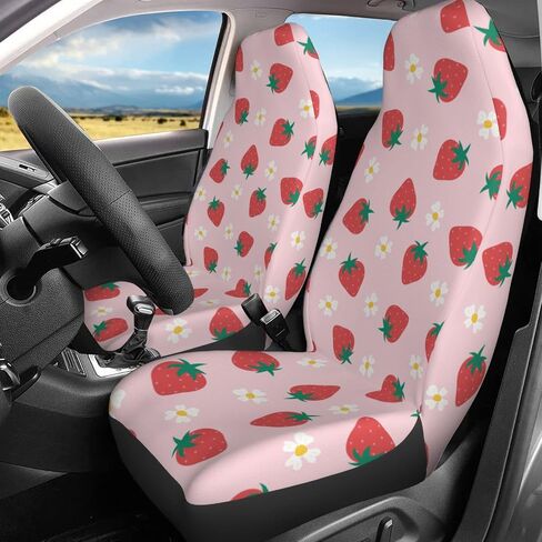 Delerain Car Seat Covers Set 2Pcs, Strawberry Flowers Universal Front Car Seats Vehicle Enterior Protector Suitable Fits Most Car Auto SUV Sedan Truck in Saudi Arabia