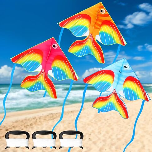 3 Pcs Large Fish Kites for Kids Delta Kite Easy to Fly Cute Beach Kite with 3 Pcs 109 Yard Flying Lines for Beginner Adults Kids Park Spring Outdoor Games in Kuwait