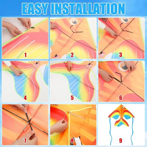 3 Pcs Large Fish Kites for Kids Delta Kite Easy to Fly Cute Beach Kite with 3 Pcs 109 Yard Flying Lines for Beginner Adults Kids Park Spring Outdoor Games in Kuwait