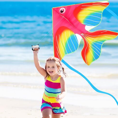 3 Pcs Large Fish Kites for Kids Delta Kite Easy to Fly Cute Beach Kite with 3 Pcs 109 Yard Flying Lines for Beginner Adults Kids Park Spring Outdoor Games in Kuwait