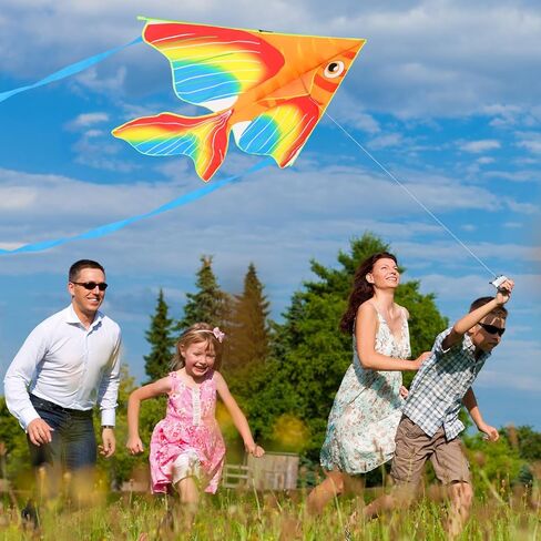 3 Pcs Large Fish Kites for Kids Delta Kite Easy to Fly Cute Beach Kite with 3 Pcs 109 Yard Flying Lines for Beginner Adults Kids Park Spring Outdoor Games in Kuwait