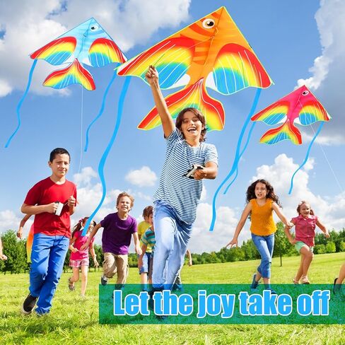 3 Pcs Large Fish Kites for Kids Delta Kite Easy to Fly Cute Beach Kite with 3 Pcs 109 Yard Flying Lines for Beginner Adults Kids Park Spring Outdoor Games in Kuwait