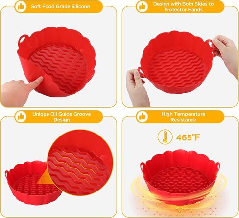 قطعتان من بطانات مقلاة الهواء المصنوعة من السيليكون، مقاس 8 بوصة، ملحقات فرن مقلاة الهواء القابلة لإعادة الاستخدام، وعاء سلة من السيليكون، وعاء مستدير مقاوم للحرارة وقابل للغسل، 25 قطعة بديلة من بطانات ورق البرشمان لمقلاة هوائية من 3 إلى 5 كيو تي in Kuwait