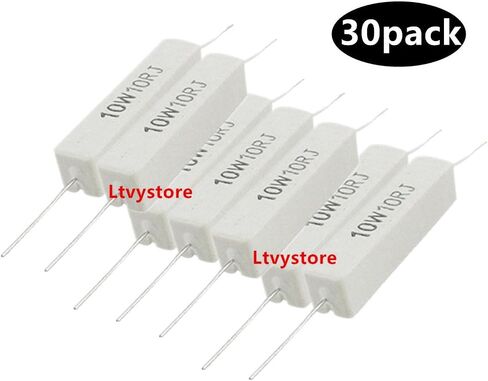 مقاوم الأسمنت، Ltvystore 30 عبوة 10 وات 10 أوم 5% مقاومات أسمنت سيراميك ثابتة للجروح 1.9 بوصة × 0.39 بوصة × 0.35 بوصة in Kuwait