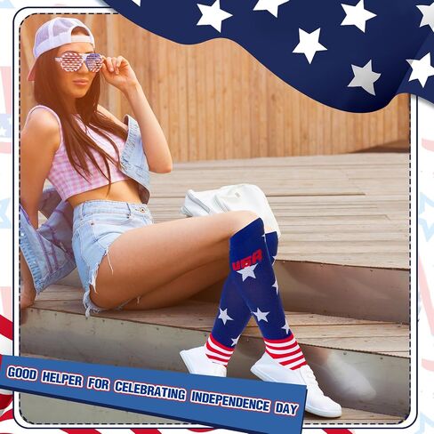 Cindeer 3 Pairs of American Flag Socks Patriotic Knee High Socks Novelty Holiday Colorful Socks for Women in Saudi Arabia