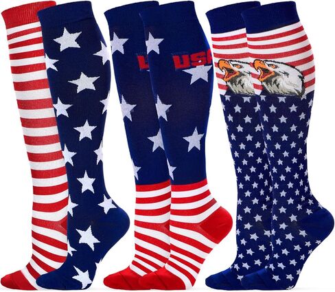 Cindeer 3 Pairs of American Flag Socks Patriotic Knee High Socks Novelty Holiday Colorful Socks for Women in Saudi Arabia