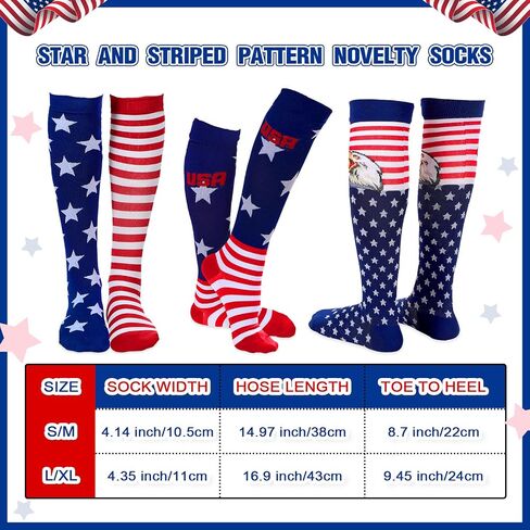 Cindeer 3 Pairs of American Flag Socks Patriotic Knee High Socks Novelty Holiday Colorful Socks for Women in Saudi Arabia
