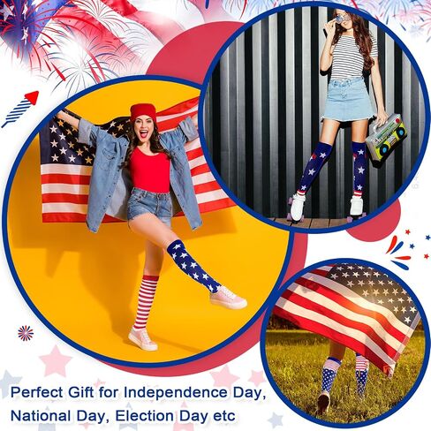 Cindeer 3 Pairs of American Flag Socks Patriotic Knee High Socks Novelty Holiday Colorful Socks for Women in Saudi Arabia