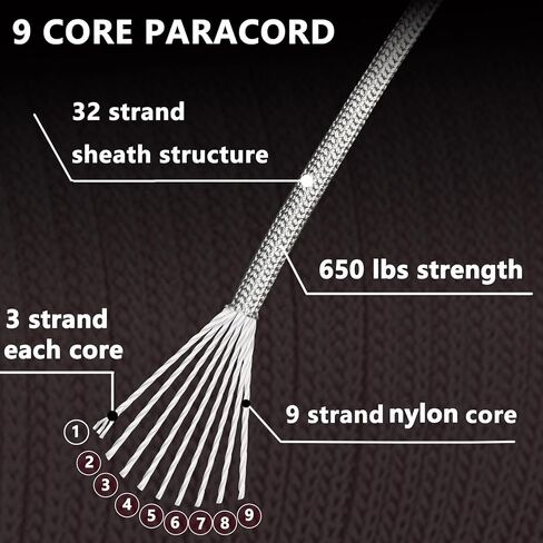 650lb Paracord Rope, Type III Paracord 50', 100', 200', 500'，1000' Lengths，4mm 9 Strand Parachute Spool Cord for DIY Projects and Outdoor in Saudi Arabia
