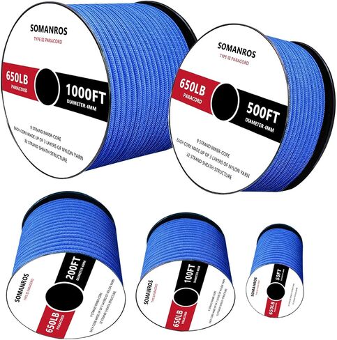 650lb Paracord Rope, Type III Paracord 50', 100', 200', 500'，1000' Lengths，4mm 9 Strand Parachute Spool Cord for DIY Projects and Outdoor in Saudi Arabia