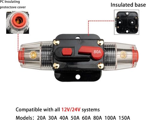 20 Amp Audio Circuit Breaker, 12V-24V DC Fuse Holder, Breaker Switch, Inline Circuit Breaker with Reset Button, for Automotive Marine Boat Audio System Current Overload Protection… in Kuwait