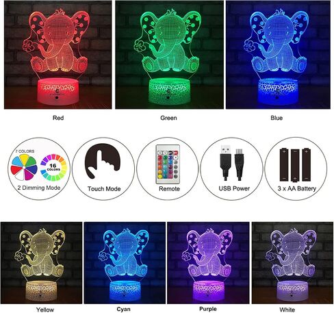 easuntec Elephant Gifts Elephant Lamp with Remote & Smart Touch 7 Colors + 16 Colors Changing Elephant Gifts for Women 4 5 6 7 8 Year Old Girl Gifts (Epht16WT) in Saudi Arabia