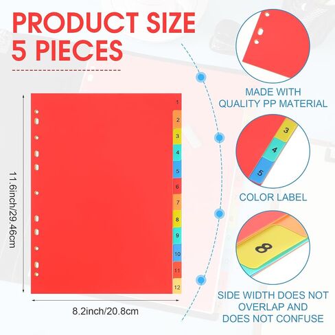40 Pack Binder Dividers 480 Sheets 12 Tab Binder Dividers 8.2 x 11.6 Inch for 2/3/4/11 Ring Binders Multicolor Binder Divider for 3 Ring Binders, Binder Tabs Notebook Dividers for School in Saudi Arabia