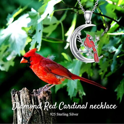Red Cardinal Necklace with Diamond Cardinal Moon Pendant 925 Sterling Silver Memorial Gift for Women Diamond Jewelry Christmas Birthday in Kuwait