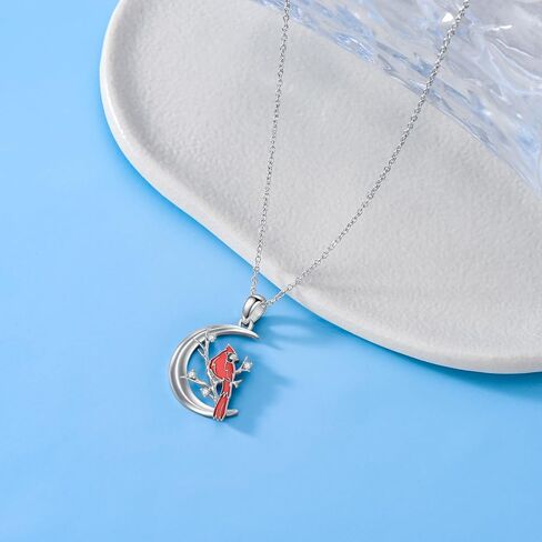 Red Cardinal Necklace with Diamond Cardinal Moon Pendant 925 Sterling Silver Memorial Gift for Women Diamond Jewelry Christmas Birthday in Kuwait